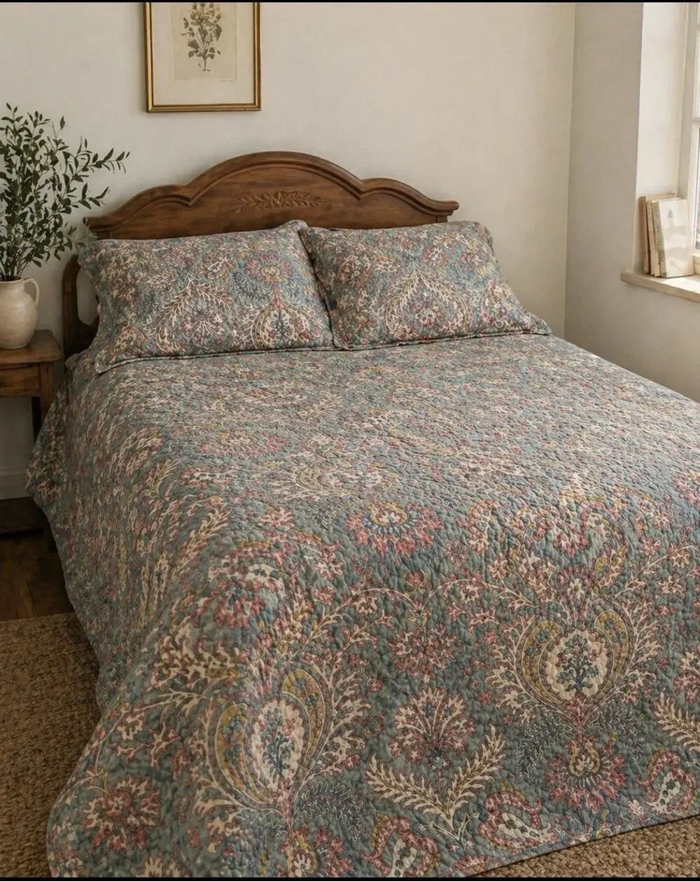 Waverly Vintage Floral Quilt Set Queen Cottagecore Paisley 100% Cotton w/ Shams